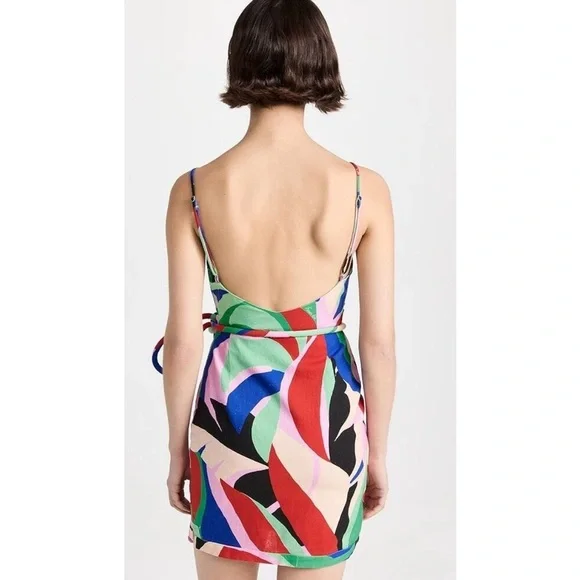 NWT Farm Rio Colorful Monstera Mini Dress Small Wrap Linen Boho Vacay Beach Gift - Picture 3 of 16